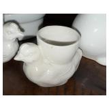 Charming French White Ceramic Animal Decor Set - Planter, Figurines & Egg Cup Charming French White Ceramic Animal Decor Set - Planter, Figurines & Egg Cup