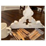 Vintage Ceramic Mug, Wooden Clothespins & Rustic Architectural Piece Vintage Ceramic Mug, Wooden Clothespins & Rustic Architectural Piece