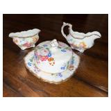 Porcelain Floral Creamer, Sugar Bowl, and Butter Dish Set Porcelain Floral Creamer, Sugar Bowl, and Butter Dish Set