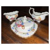 Porcelain Floral Creamer, Sugar Bowl, and Butter Dish Set Porcelain Floral Creamer, Sugar Bowl, and Butter Dish Set
