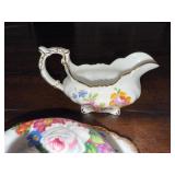 Porcelain Floral Creamer, Sugar Bowl, and Butter Dish Set Porcelain Floral Creamer, Sugar Bowl, and Butter Dish Set