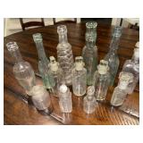 Vintage Collection of 14 French and English Assorted Glass Bottles with Stoppers Vintage Collection of 14 French and English Assorted Glass Bottles with Stoppers