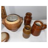 Vintage French and English Brown Ceramic Pottery Collection with Marked Bases Vintage French and English Brown Ceramic Pottery Collection with Marked Bases