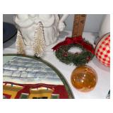 Holiday Decor Lot: Santa Pitchers, Christmas Plates & Ornaments Holiday Decor Lot: Santa Pitchers, Christmas Plates & Ornaments