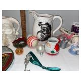 Holiday Decor Lot: Santa Pitchers, Christmas Plates & Ornaments Holiday Decor Lot: Santa Pitchers, Christmas Plates & Ornaments