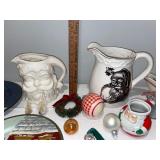 Holiday Decor Lot: Santa Pitchers, Christmas Plates & Ornaments Holiday Decor Lot: Santa Pitchers, Christmas Plates & Ornaments