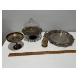 Vintage Silver & Brass Tableware Collection with Glass Dome Vintage Silver & Brass Tableware Collection with Glass Dome