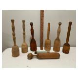 Lot of 8 Vintage Wooden Textile Tools & Spool Lot of 8 Vintage Wooden Textile Tools & Spool