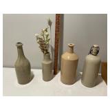 Set of 4 Antique French Stoneware Bottles with Marks Set of 4 Antique French Stoneware Bottles with Marks
