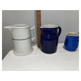Set of 3 Ironstone Ceramic Pitchers - Vintage White & French Blue Set of 3 Ironstone Ceramic Pitchers - Vintage White & French Blue