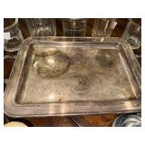 Vintage Ornate Silver Tray with French Glass Jars, Metal Cup & Condiment Holder Vintage Ornate Silver Tray with French Glass Jars, Metal Cup & Condiment Holder