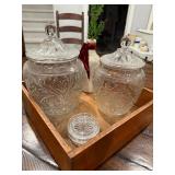 Set of 2 Vintage Style Embossed Glass Jars with Lids Set of 2 Vintage Style Embossed Glass Jars with Lids