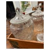 Set of 2 Vintage Style Embossed Glass Jars with Lids Set of 2 Vintage Style Embossed Glass Jars with Lids