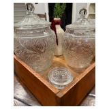 Set of 2 Vintage Style Embossed Glass Jars with Lids Set of 2 Vintage Style Embossed Glass Jars with Lids