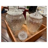 Set of 2 Vintage Style Embossed Glass Jars with Lids Set of 2 Vintage Style Embossed Glass Jars with Lids