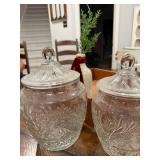 Set of 2 Vintage Style Embossed Glass Jars with Lids Set of 2 Vintage Style Embossed Glass Jars with Lids