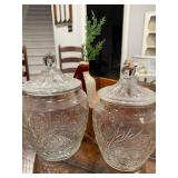 Set of 2 Vintage Style Embossed Glass Jars with Lids Set of 2 Vintage Style Embossed Glass Jars with Lids