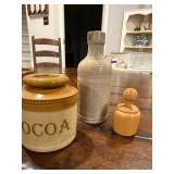 Antique English Stoneware Collection: Cocoa Jar, Bottle, Butter Churn Antique English Stoneware Collection: Cocoa Jar, Bottle, Butter Churn
