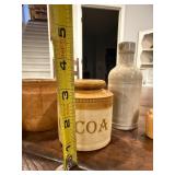 Antique English Stoneware Collection: Cocoa Jar, Bottle, Butter Churn Antique English Stoneware Collection: Cocoa Jar, Bottle, Butter Churn