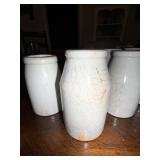 Set of 7 Ironstone Antique English White Ceramic Crackled Glaze Jars Set of 7 Ironstone Antique English White Ceramic Crackled Glaze Jars
