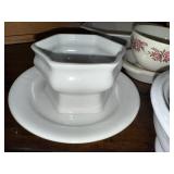 Antique French and English Ironstone Bowl and Dish Set with Sceptre Wine Box Antique French and English Ironstone Bowl and Dish Set with Sceptre Wine Box