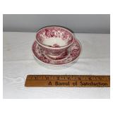 Vintage English Ironstone Tyrolean WR&Co Red Pattern Bowl and Saucer Set Vintage English Ironstone Tyrolean WR&Co Red Pattern Bowl and Saucer Set