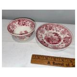 Vintage English Ironstone Tyrolean WR&Co Red Pattern Bowl and Saucer Set Vintage English Ironstone Tyrolean WR&Co Red Pattern Bowl and Saucer Set