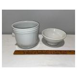 Vintage White French Ironstone Kitchenware Set: Crock and Footed Bowl Vintage White French Ironstone Kitchenware Set: Crock and Footed Bowl