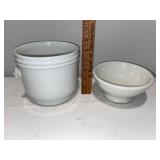 Vintage White French Ironstone Kitchenware Set: Crock and Footed Bowl Vintage White French Ironstone Kitchenware Set: Crock and Footed Bowl