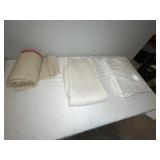 Lot of Assorted French Linens with Red Stripe Roll and White Sheets Lot of Assorted French Linens with Red Stripe Roll and White Sheets