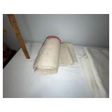 Lot of Assorted French Linens with Red Stripe Roll and White Sheets Lot of Assorted French Linens with Red Stripe Roll and White Sheets