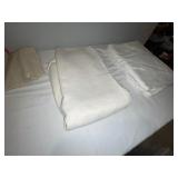 Lot of Assorted French Linens with Red Stripe Roll and White Sheets Lot of Assorted French Linens with Red Stripe Roll and White Sheets