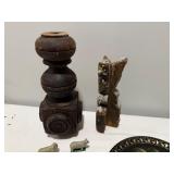 Mixed Vintage Lot: Glass Jar, Wooden Decor, Painted Plate, Figurines Mixed Vintage Lot: Glass Jar, Wooden Decor, Painted Plate, Figurines