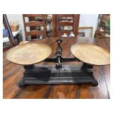 Antique French Roberval Cast Iron Balance Scale with Brass Weighing Pans Antique French Roberval Cast Iron Balance Scale with Brass Weighing Pans