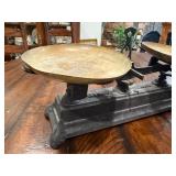 Antique French Roberval Cast Iron Balance Scale with Brass Weighing Pans Antique French Roberval Cast Iron Balance Scale with Brass Weighing Pans