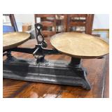 Antique French Roberval Cast Iron Balance Scale with Brass Weighing Pans Antique French Roberval Cast Iron Balance Scale with Brass Weighing Pans