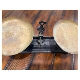 Antique French Roberval Cast Iron Balance Scale with Brass Weighing Pans Antique French Roberval Cast Iron Balance Scale with Brass Weighing Pans