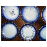 Antique French Flow Blue Butter Pat Plates Set of 11 with Gold Detailing Antique French Flow Blue Butter Pat Plates Set of 11 with Gold Detailing