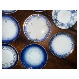 Antique French Flow Blue Butter Pat Plates Set of 11 with Gold Detailing Antique French Flow Blue Butter Pat Plates Set of 11 with Gold Detailing