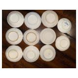 Antique French Flow Blue Butter Pat Plates Set of 11 with Gold Detailing Antique French Flow Blue Butter Pat Plates Set of 11 with Gold Detailing