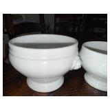 Set of 4 Graduated Vintage French White Ceramic Lion Head Soup Bowls Set of 4 Graduated Vintage French White Ceramic Lion Head Soup Bowls