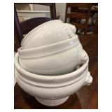 Set of 4 Graduated Vintage French White Ceramic Lion Head Soup Bowls Set of 4 Graduated Vintage French White Ceramic Lion Head Soup Bowls