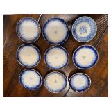 Set of 9 Antique French Flow Blue Butter Pat Plates Set of 9 Antique French Flow Blue Butter Pat Plates