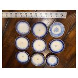 Set of 9 Antique French Flow Blue Butter Pat Plates Set of 9 Antique French Flow Blue Butter Pat Plates