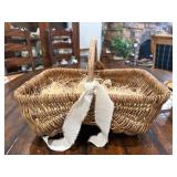 Antique French Mushroom Gathering Wicker Basket with Handle and Bow Antique French Mushroom Gathering Wicker Basket with Handle and Bow