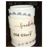 Set of 4 Antique Ironstone Patriotic Themed Stackable Ceramic pots Set of 4 Antique Ironstone Patriotic Themed Stackable Ceramic pots