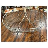 Antique French Wire Harvest Basket and Metal Egg Baskets Set - Large with Wooden Handle & Small Round Antique French Wire Harvest Basket and Metal Egg Baskets Set - Large with Wooden Handle & Small Round