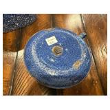 Antique French Blue Speckled Enamel Lunchbox and "Rat de Cave" traditional French Candle Holder Antique French Blue Speckled Enamel Lunchbox and "Rat de Cave" traditional French Candle Holder