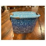 Antique French Blue Speckled Enamel Lunchbox and "Rat de Cave" traditional French Candle Holder Antique French Blue Speckled Enamel Lunchbox and "Rat de Cave" traditional French Candle Holder