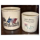Antique French Advertising Pots with Decorative Motifs - Set of 2 Antique French Advertising Pots with Decorative Motifs - Set of 2